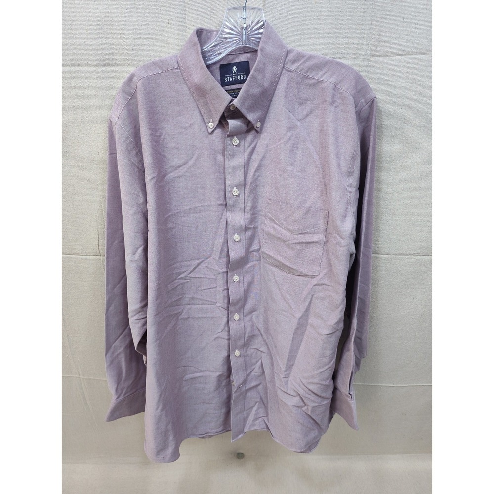 Stafford Mens Wrinkle Free Oxford Shirt Mauve Purple Regular Fit 16.5 34-35 L